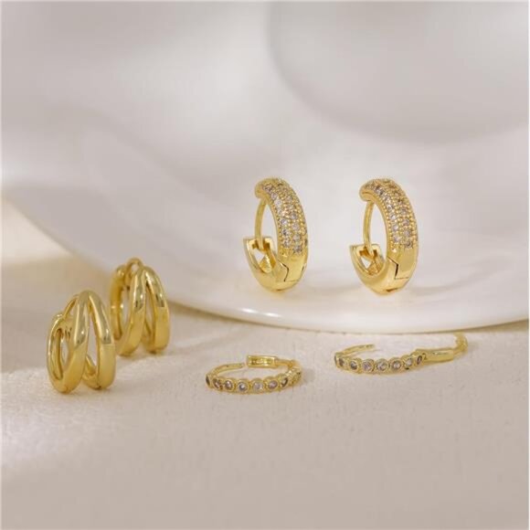 3PCS Gold Hoop Huggie Earrings Set | Chunky & Trendy Fashion Hoops - Picture 4 of 5